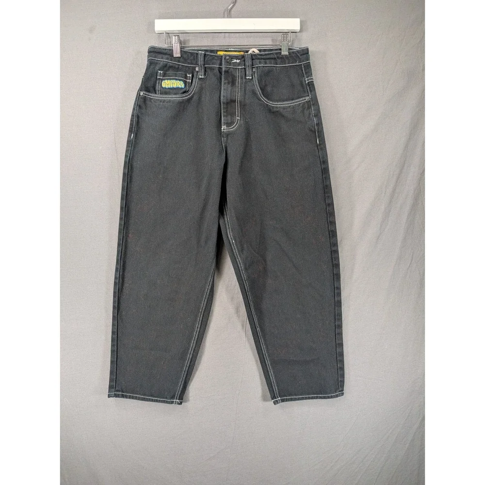 Empyre Mens Loose Fit Black Denim Jeans Skate Streetwear Size 28 Contrast Stitch
